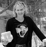 Sue VanHook with mushroom packaging