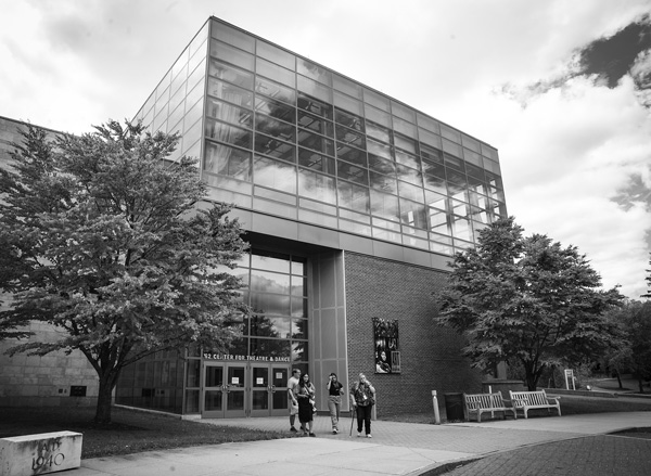 Students head out the back door of the ‘62 Center for Theatre & Dance at Williams College, where the college and Williamstown Theatre Festival have set up a new intensive training program this summer. Photo by Susan Sabino