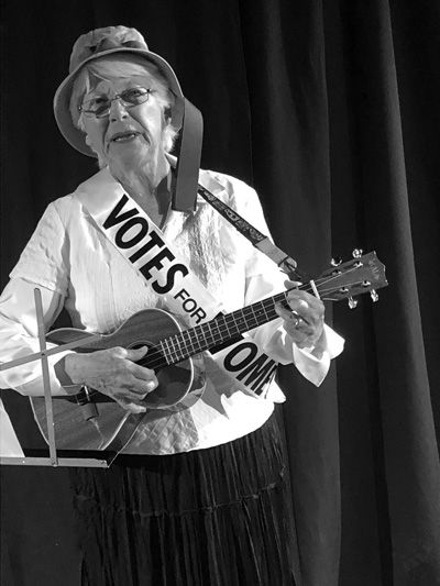 Flo Brett, a member of WAM Theatre’s Elder Ensemble, is among those taking part in the theater company’s Suffrage Project, an online work begun in May that explores the ideas of voting and citizenship. Courtesy photo/Amy Brentano